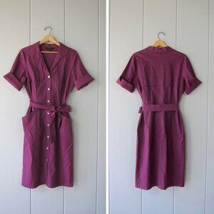 Lafayette 148 Vintage Dark Purple Linen & Cotton Shirtdress